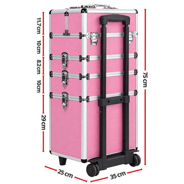 Makeup Case Organiser Trolley 7-in-1 Aluminium Pink