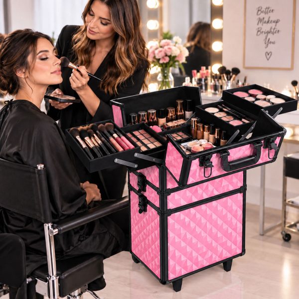 Makeup Case Organiser Trolley 7-in-1 Aluminium Pink Diamond