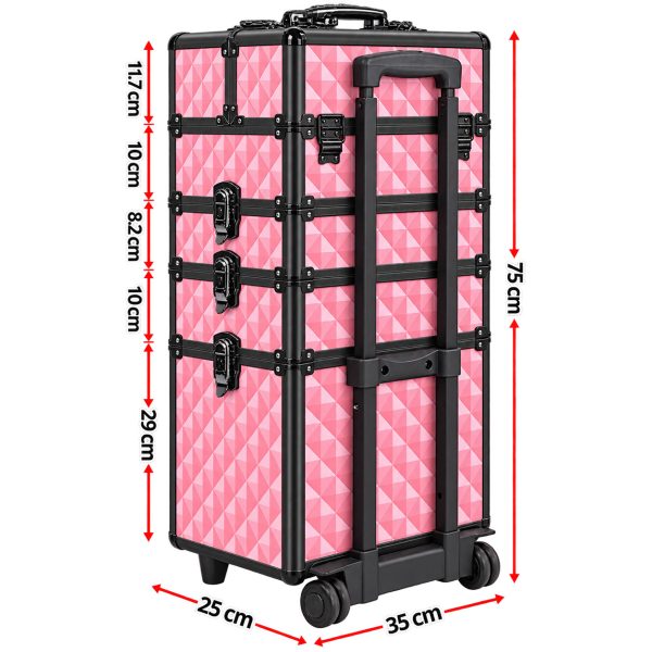 Makeup Case Organiser Trolley 7-in-1 Aluminium Pink Diamond