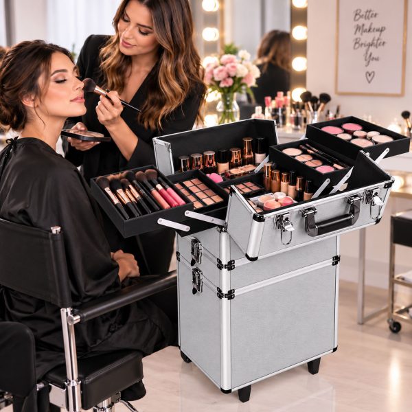 Makeup Case Organiser Trolley 7-in-1 Aluminium Silver