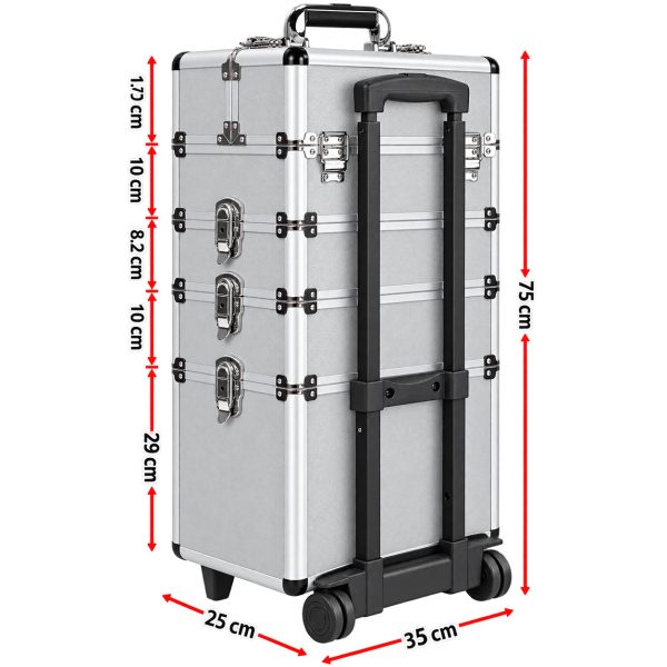 Makeup Case Organiser Trolley 7-in-1 Aluminium Silver
