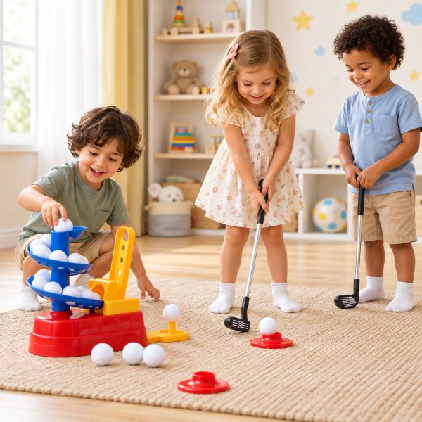 Playset Toy Golf Set Ball Launcher With 3 Clubs 20 Balls
